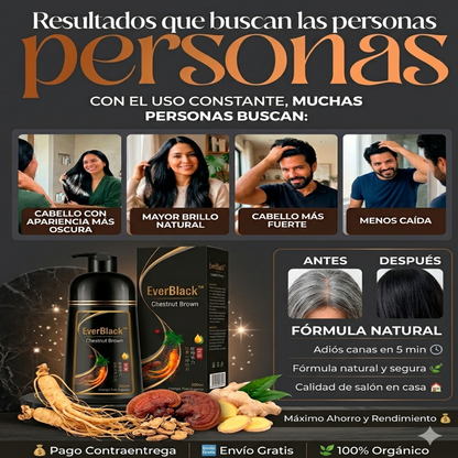 EverBlack™: Shampoo Órgano-Botánico Cubre Canas – Recupera tu Color y Brillo Natural al Instante