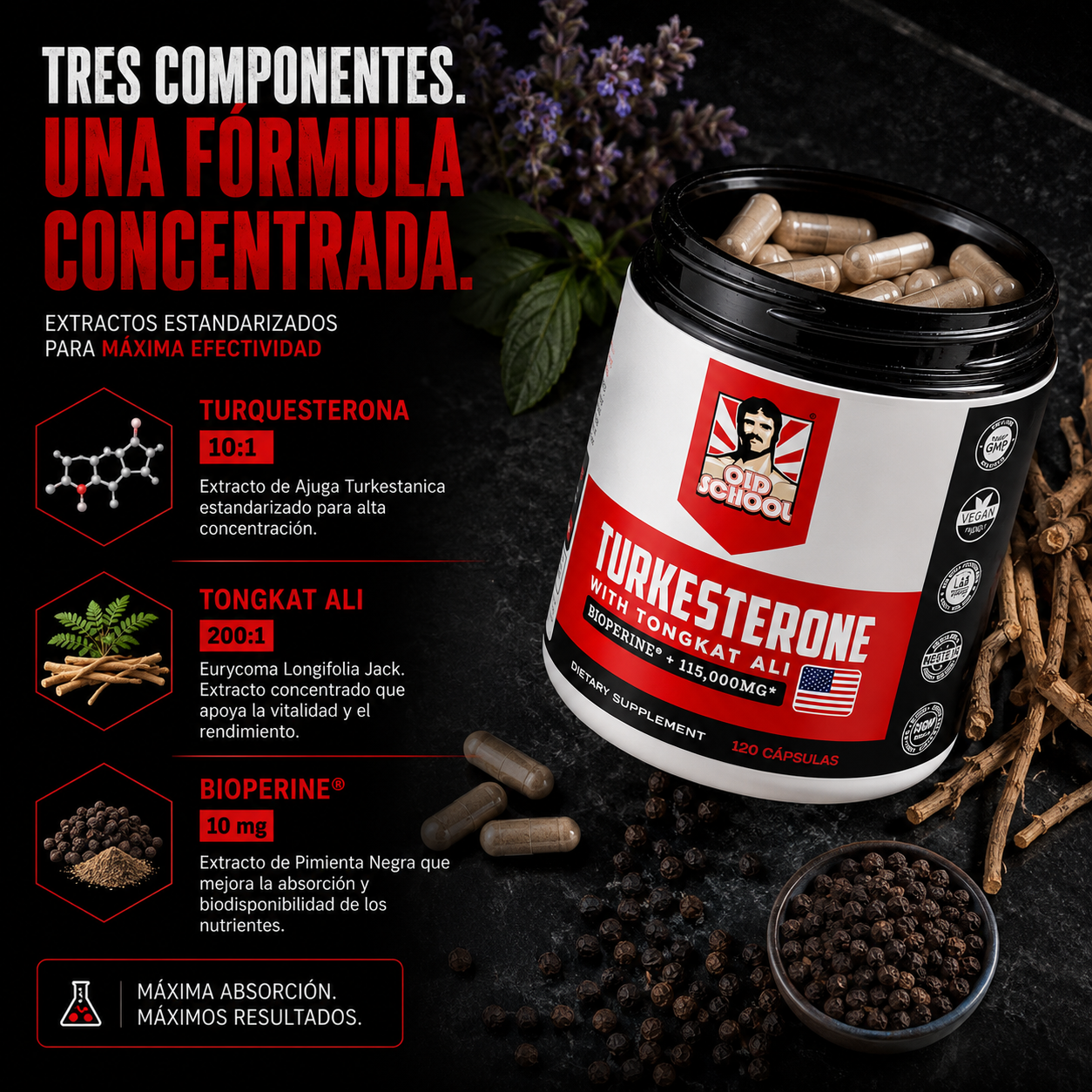Old School Turkesterone + Tongkat Ali | Energía, Rendimiento y Confianza