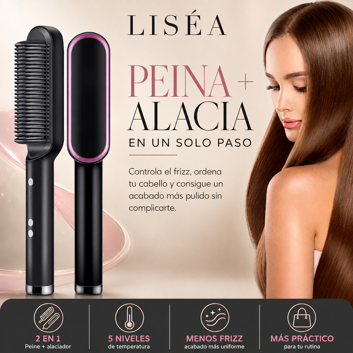 LISÉA™ | Cepillo Alaciador 2 en 1 Antifrizz