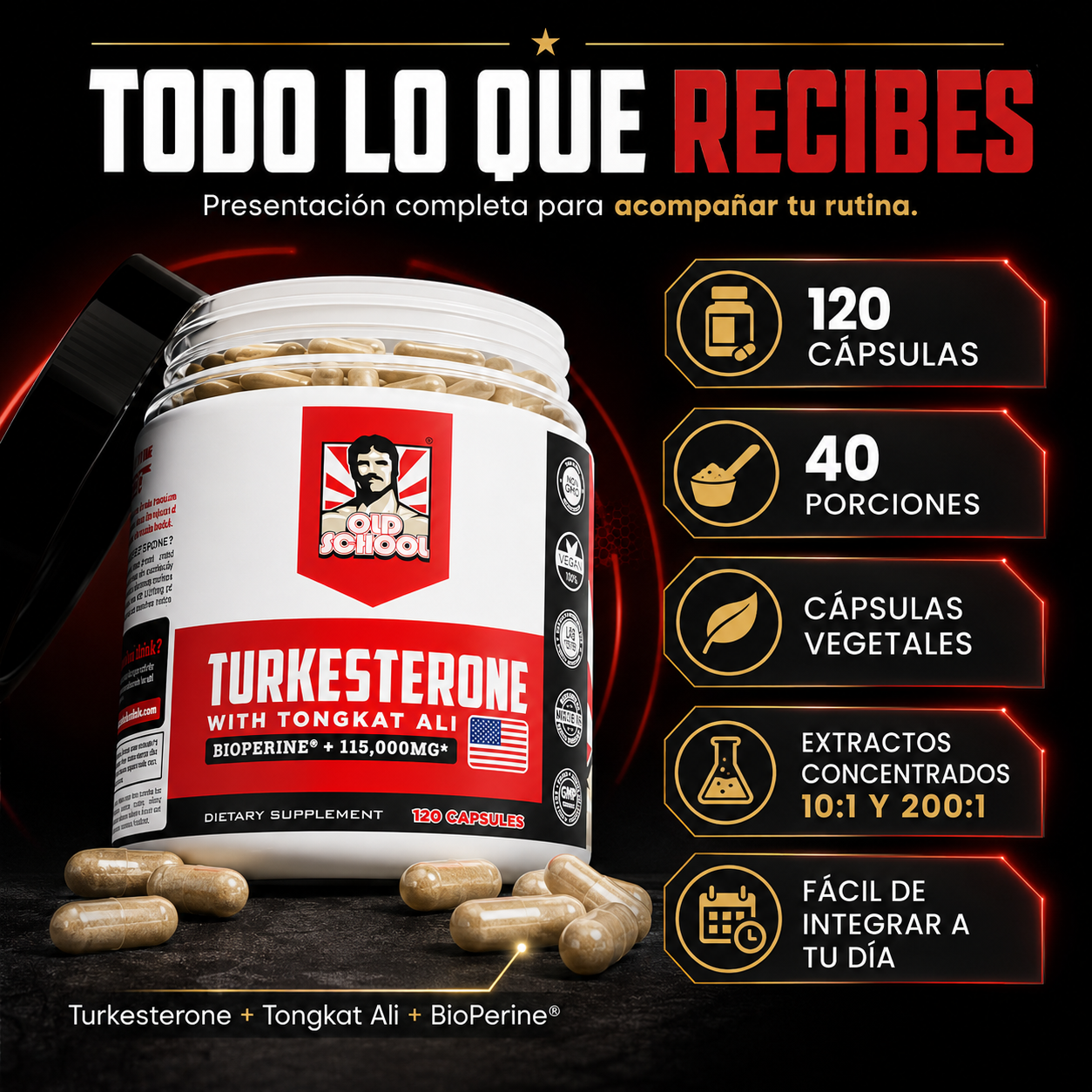 Old School Turkesterone + Tongkat Ali | Energía, Rendimiento y Confianza